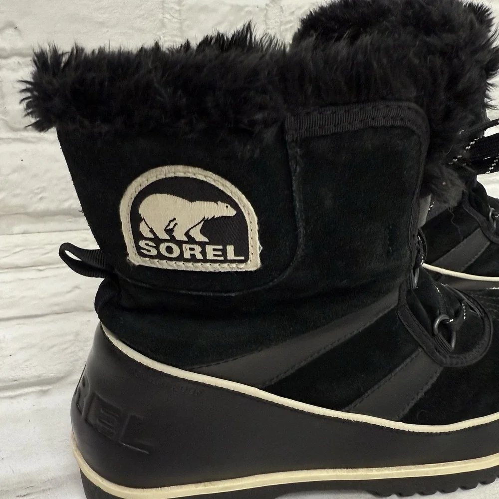 Sorel Tivoli Winter Snow Boot Womens Sz 10.5 Waterproof‎ Black Leather Lace-Up